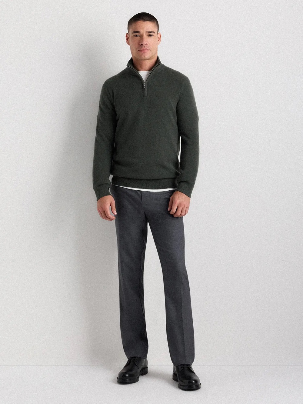Quince 100% Mongolian Cashmere Quarter Zip Sweater Moss Green Size M
